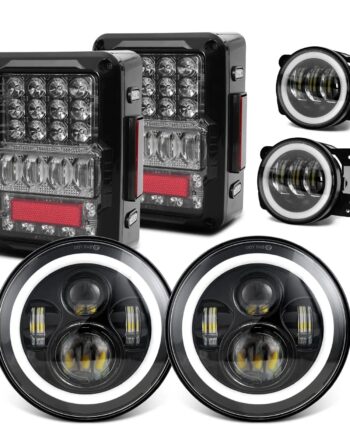 Noddity 7-Inch Halo LED Headlights + 4-Inch Halo LED Fog Lights + 4D LED Tail Lights for Jeep Wrangler JK
